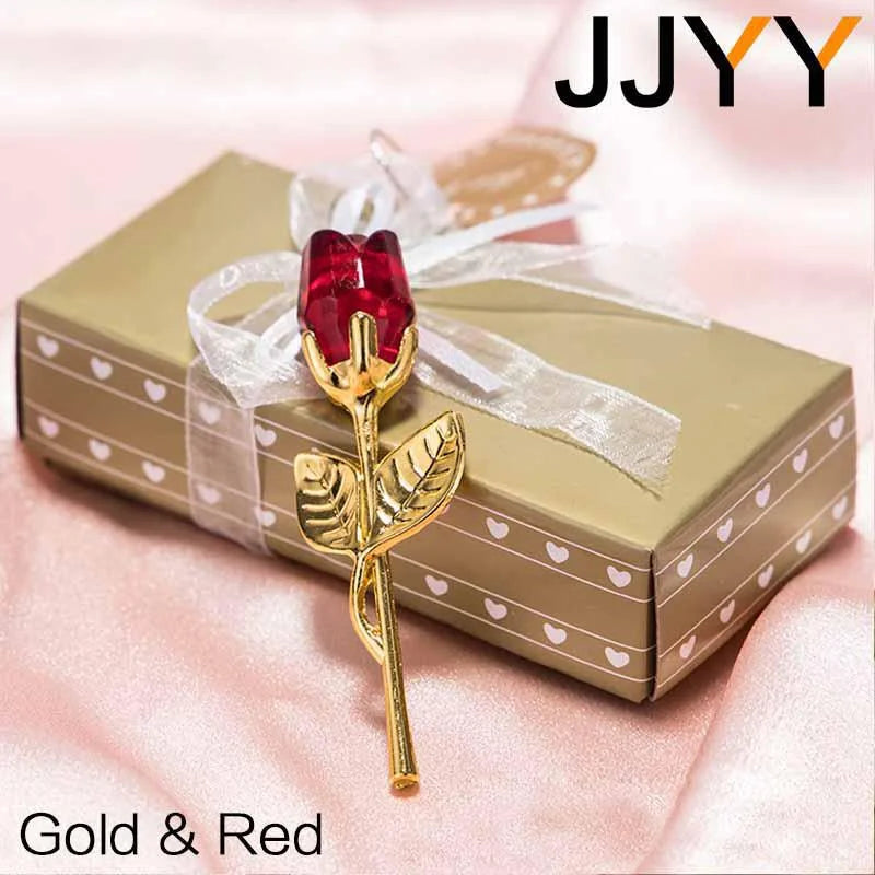 Valentines Day Gift Crystal Glass Rose Flower Figurines Craft Favors Lovers Gift Souvenir Wedding Decoration Ornaments Gift Box