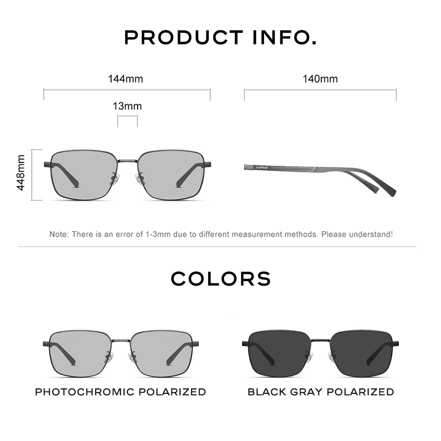 CAPONI Outdoor Sunglass For men Polarized Photochromic Square Shades Driving Sunglasses UV400 Protection Brand Designer BS24704
