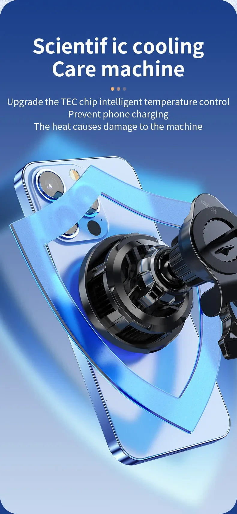 15W ice Cooling Magnetic Wireless Car Charger for iPhone 16 15 14 13 12 Pro Max MacSafe Car Phone Holder Fast Charging Station