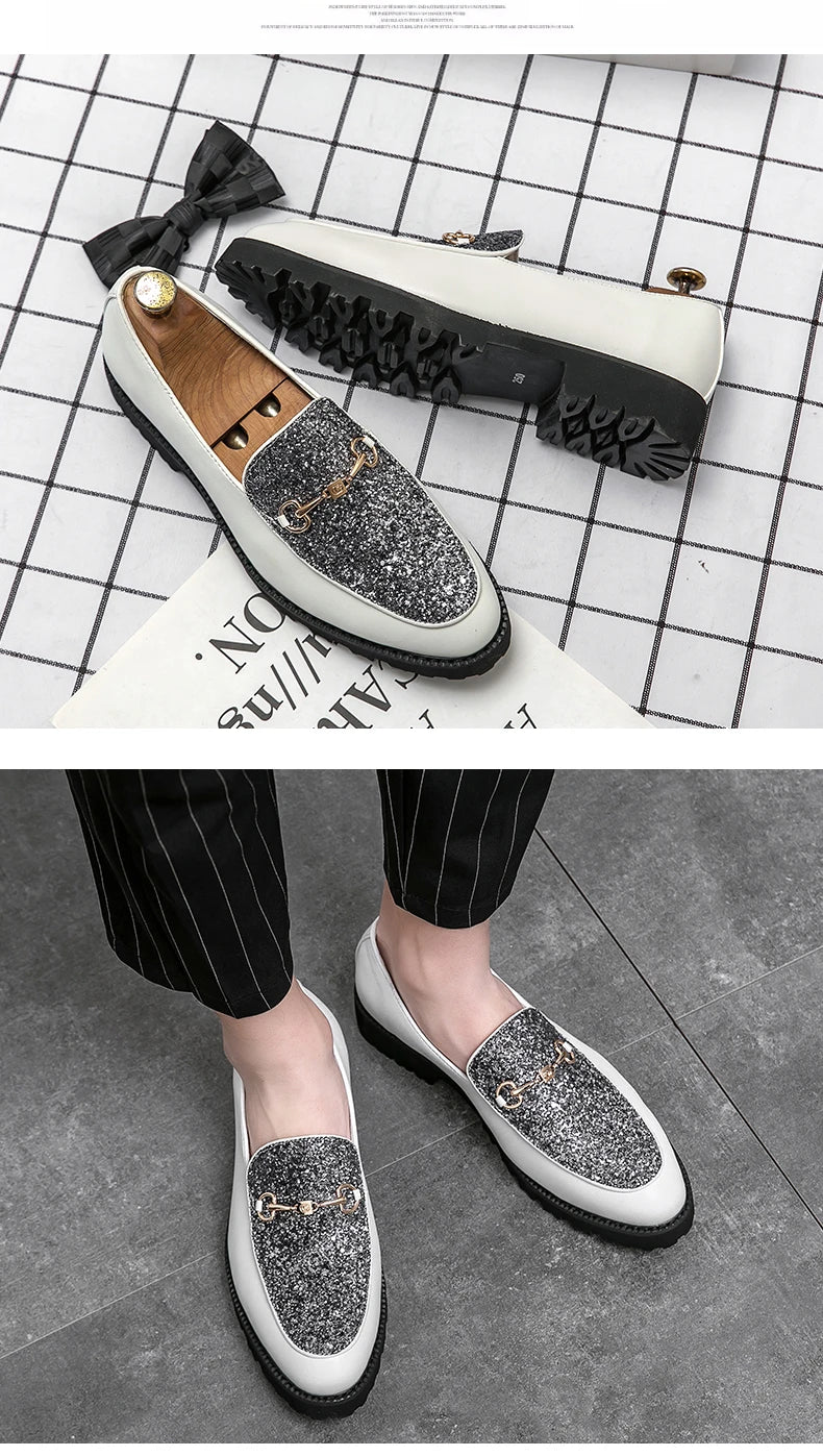 Shiny Leather Shoes for Men Platform Dress Shoes Luxury Slip on Men Loafers Party Designer Wedding Footwear Zapatos Para Hombres