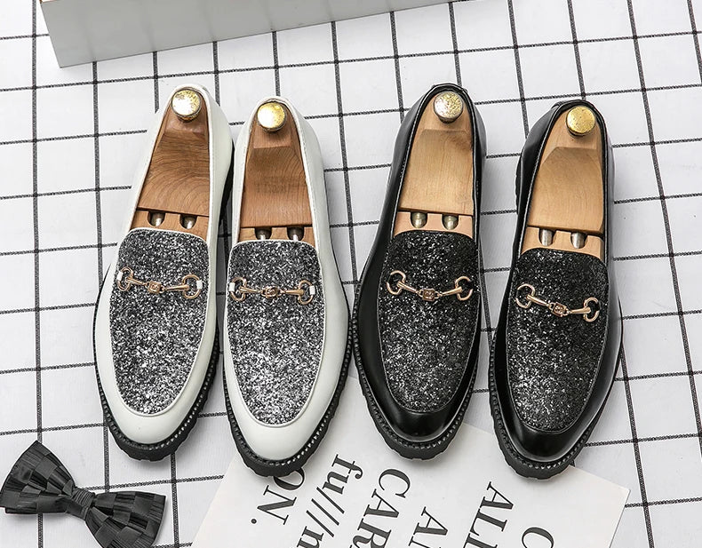 Shiny Leather Shoes for Men Platform Dress Shoes Luxury Slip on Men Loafers Party Designer Wedding Footwear Zapatos Para Hombres