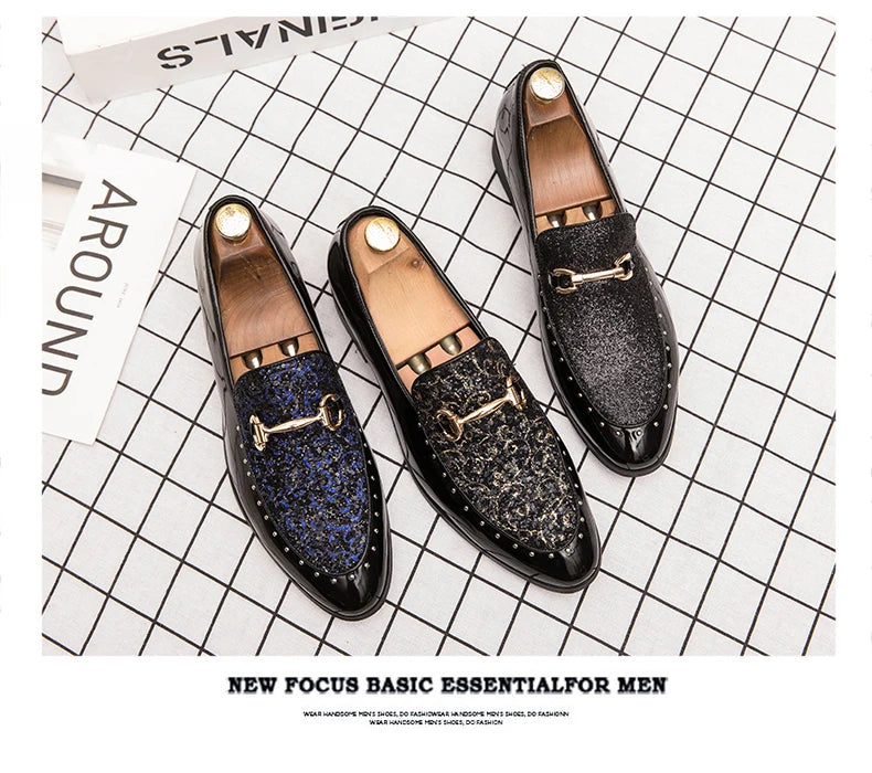 Shiny Leather Shoes for Men Platform Dress Shoes Luxury Slip on Men Loafers Party Designer Wedding Footwear Zapatos Para Hombres