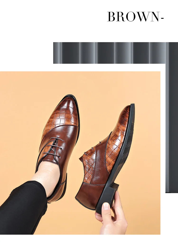 Luxury Leather Shoes for Men Brand Derby Shoes for Men Pointed Toe Lace-up Men's Formal Shoes Handmade Business Footwear 2024