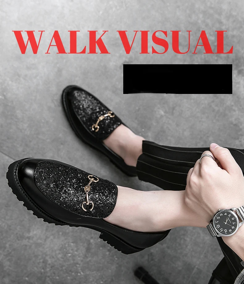 Shiny Leather Shoes for Men Platform Dress Shoes Luxury Slip on Men Loafers Party Designer Wedding Footwear Zapatos Para Hombres