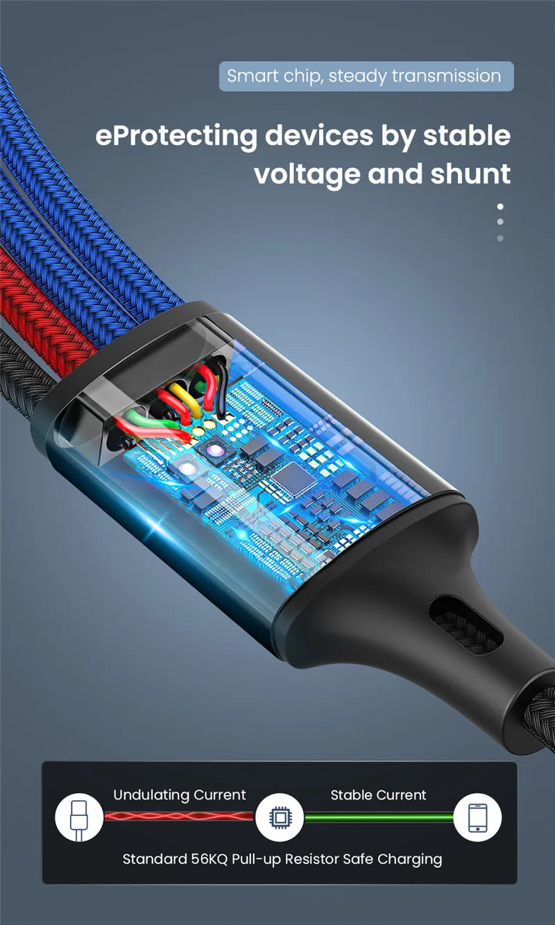 4 in 1 Multi Charger Cable For iPhone 13 12 14Pro Max Mini 3 in 1 Micro USB Type C Fast Charging Cable for Android iPhone Huawei