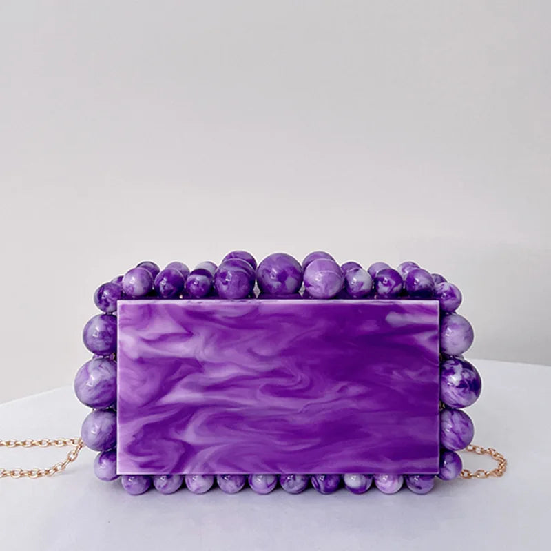 Acrylic Box Evening Clutch Purse Bags For Wedding Party Green/Purple Foil Beads Purses And Handbags Designer Bag