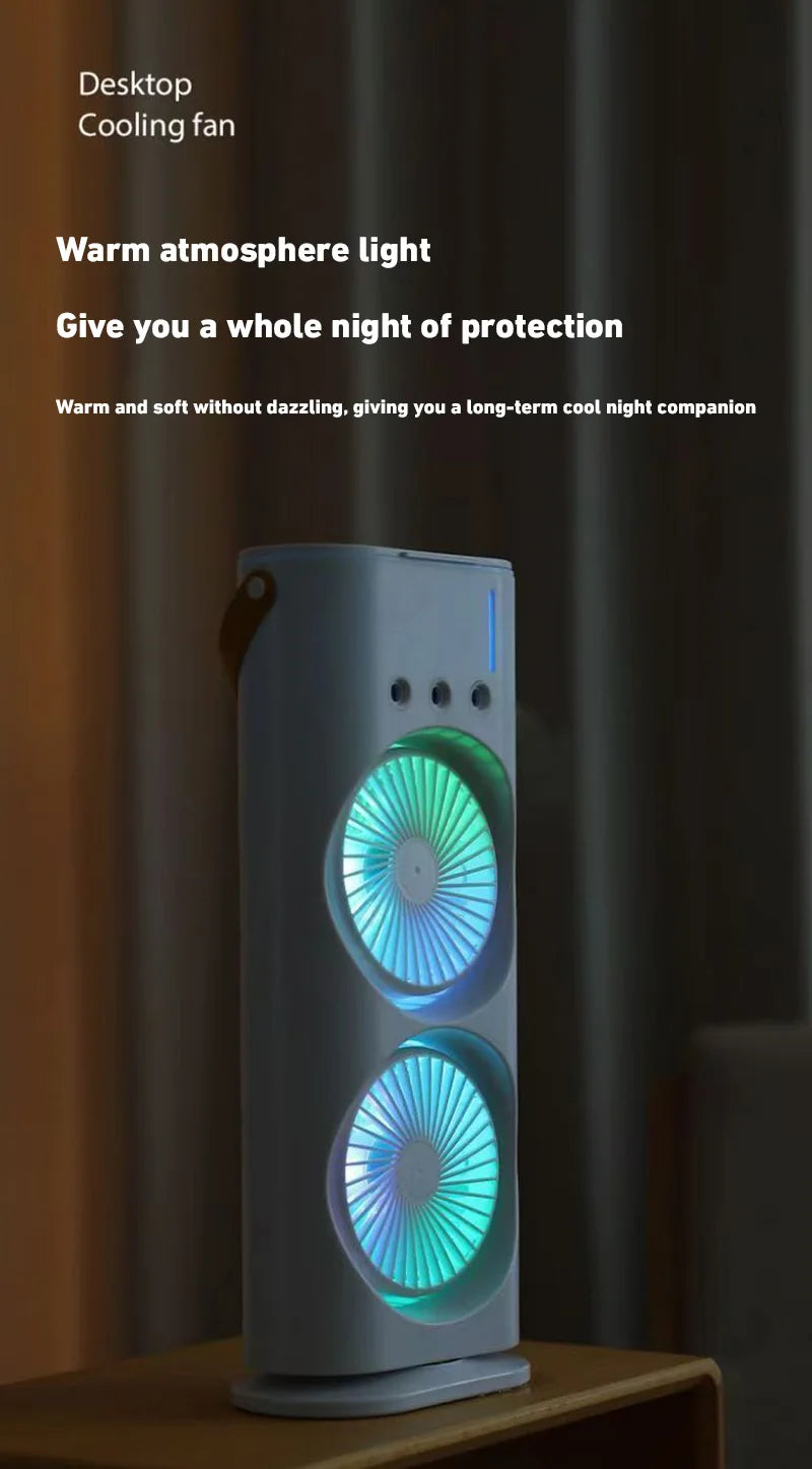 Xiaomi Double-Headed Spray Air Conditioner Fan 3 Speeds Rechargeable USB Desk Air Cooler Night Light with Remote for Office Home