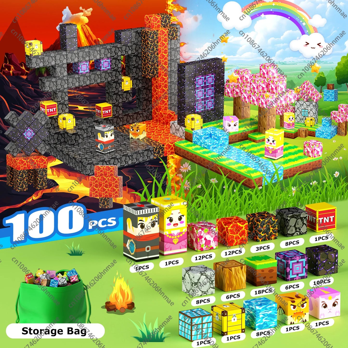 Magnetic Building Blocks Magnet Cube Mine World Set Toy STEM Sensory Montessori Stacking Cubes Construction Set Toy Holiday Gift