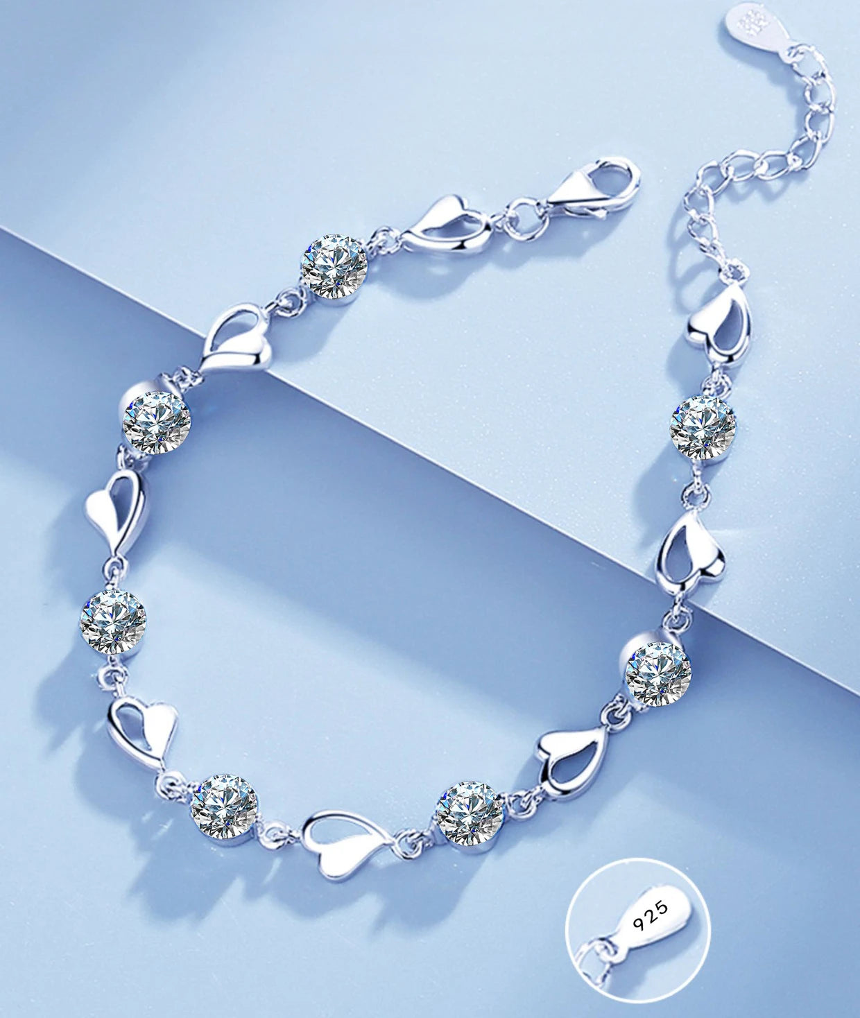 925 Sterling Silver Heart Shaped Necklace Bracelet Set for Women Vintage Korean Crystal Bracelets High Quality Set Party Jewelry