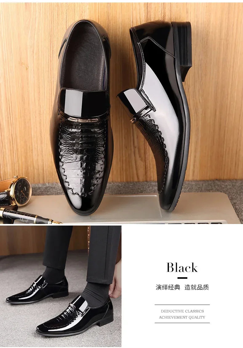 New 2024 Men Leather Shoes Business Classic Office Shoes for Men Crocodile Pattern Men Dress Shoes Breathable Brand Casual