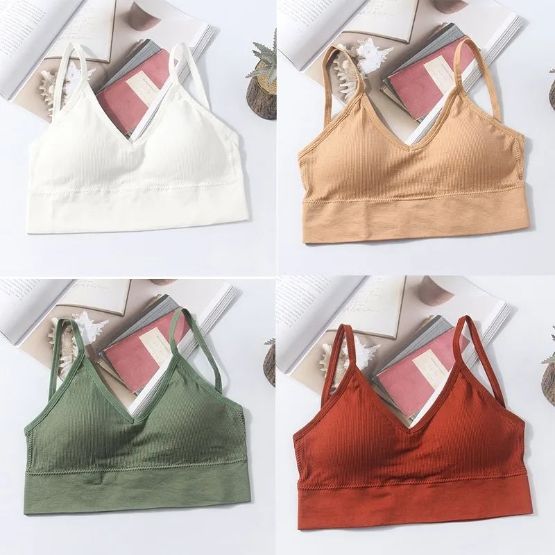 Kit 4 Women Seamless Bra Set, Sexy Beautiful Back Cotton Bra Comfortable Breathable Padded Bra Underwear