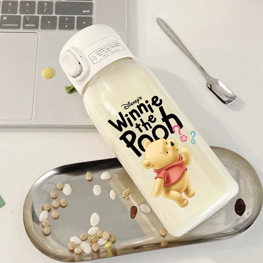 Pooh Bear Mickey Mouse 600ml Cartoon Water Bottle Portable Cute Straw Cup Kids Leak-proof Drinking Jug Outdoor Camping Travel