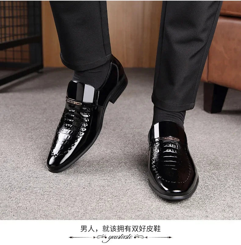 New 2024 Men Leather Shoes Business Classic Office Shoes for Men Crocodile Pattern Men Dress Shoes Breathable Brand Casual