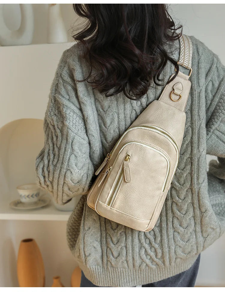 Retro Style Women's Fashion Chest Bag Multilayer Large Capacity Female Shoulder Bags Soft PU Leather Ladies Tote Purse Handbags