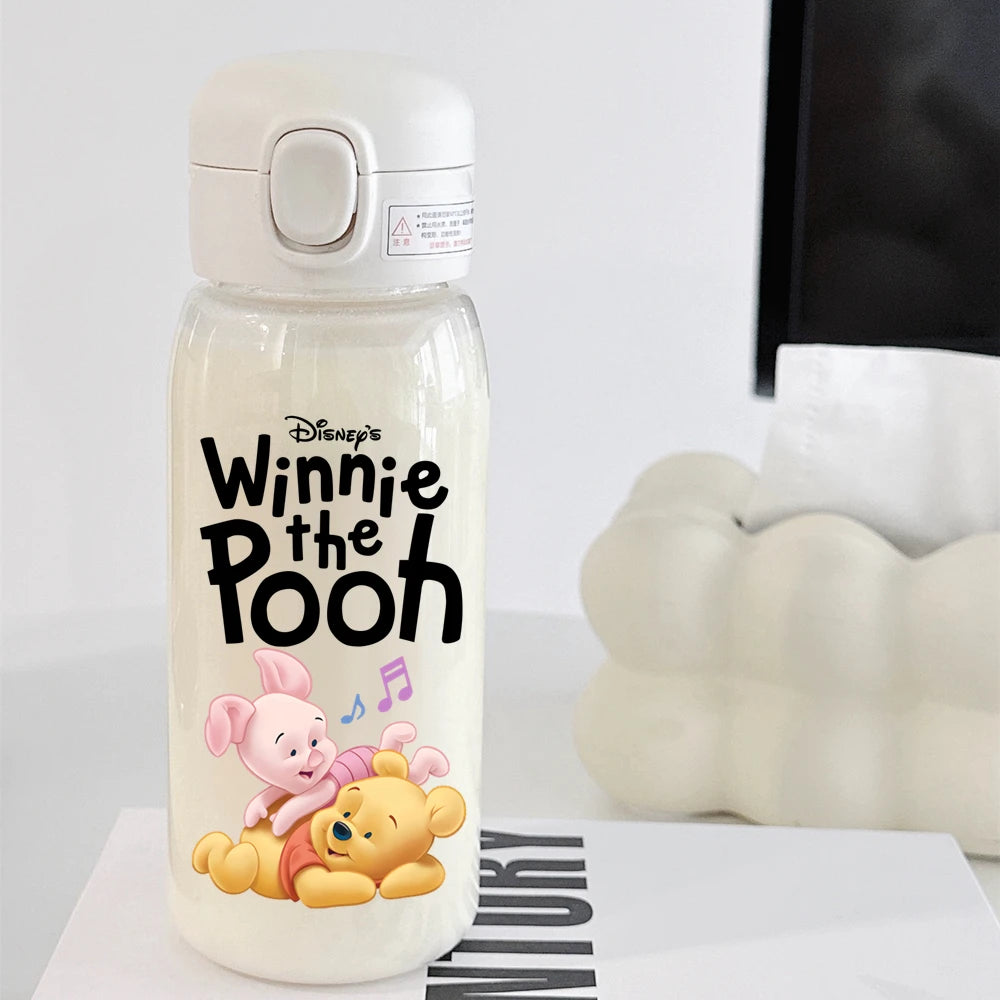 Pooh Bear Mickey Mouse 600ml Cartoon Water Bottle Portable Cute Straw Cup Kids Leak-proof Drinking Jug Outdoor Camping Travel