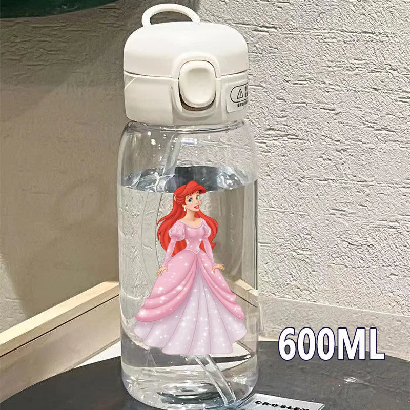 Straw 600/400ML Water Cup Princess Children Portable Plastic Mermaid Frozen Transparent Large Capacity Sport Water Bottle