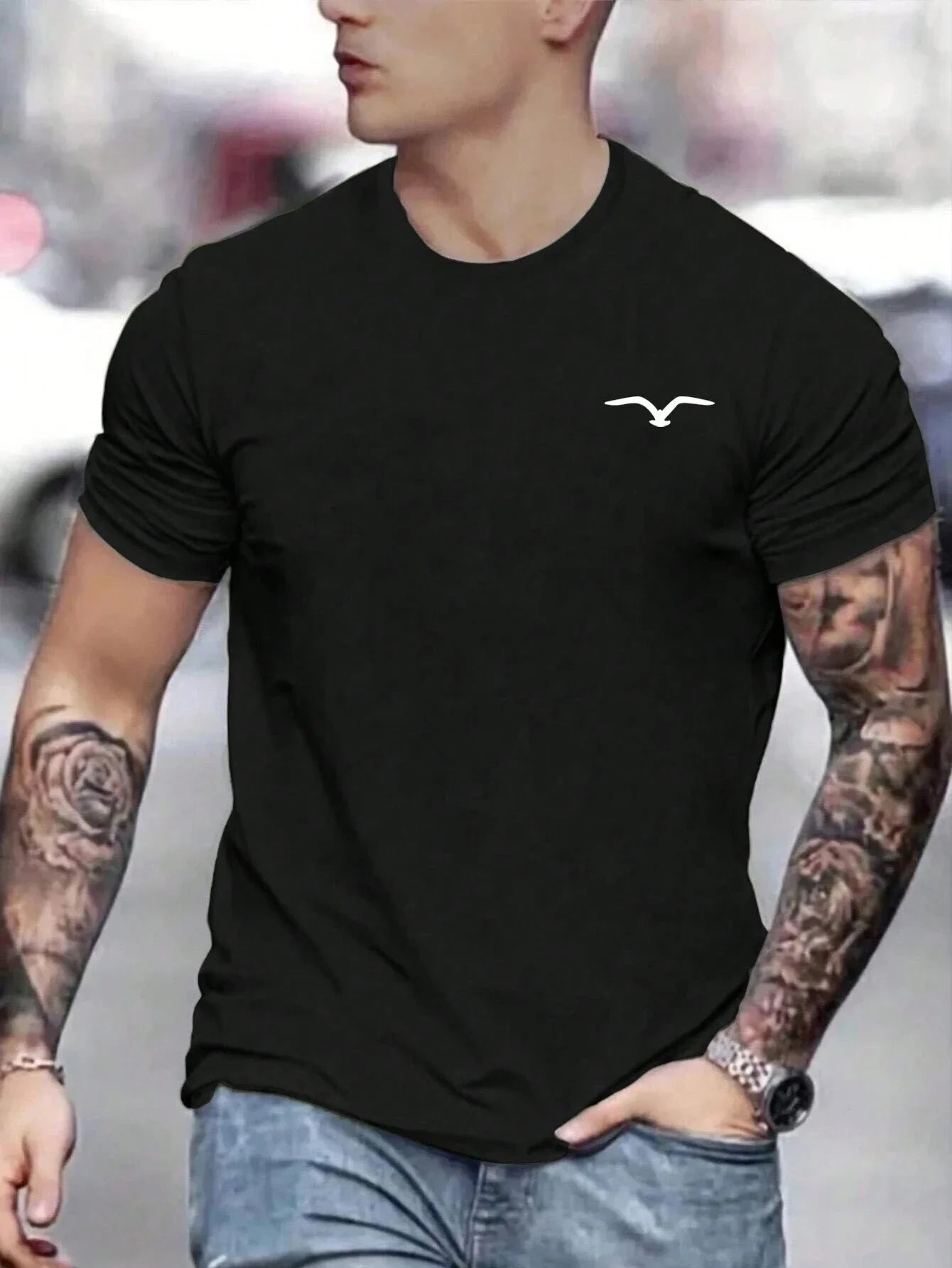 Seagull Men Cotton T-shirt Fashion Big Size Top Casual Short Sleeve Streetwear Classic New Arrival Tee S-3XL