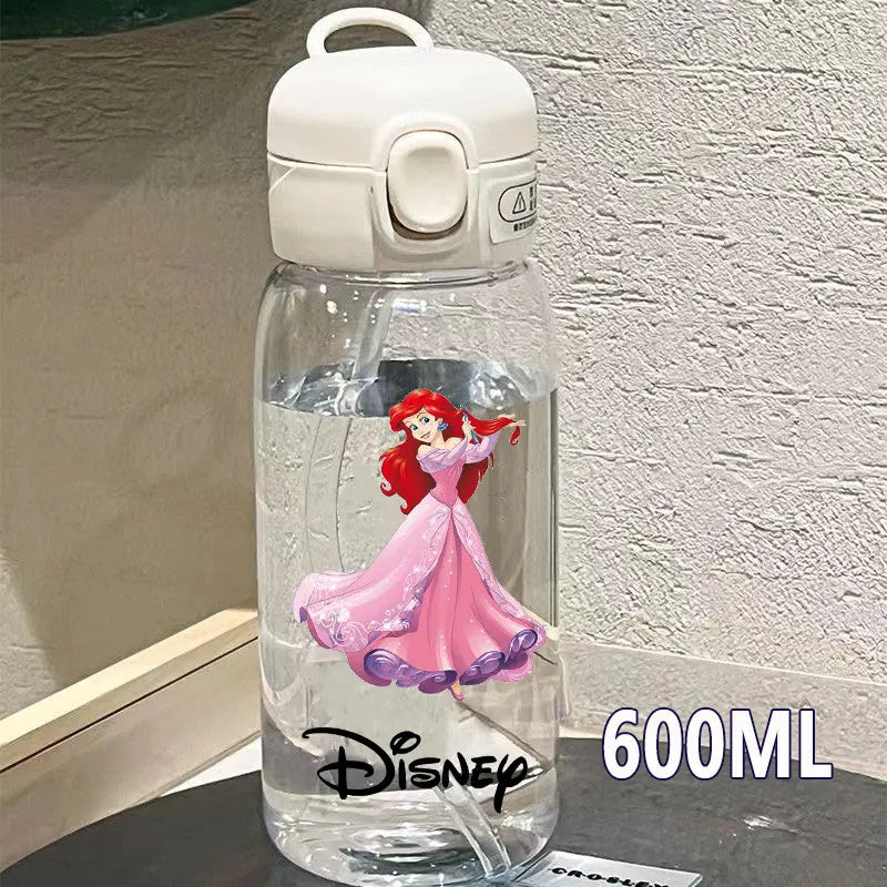 Straw 600/400ML Water Cup Princess Children Portable Plastic Mermaid Frozen Transparent Large Capacity Sport Water Bottle
