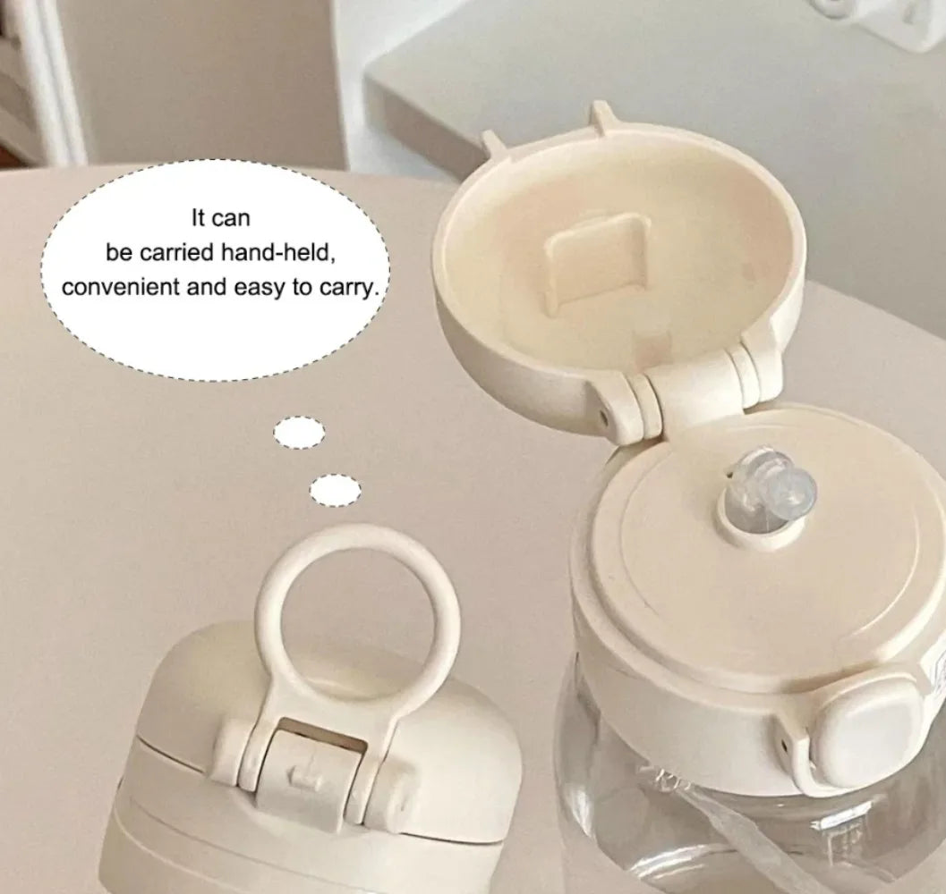 Pooh Bear Mickey Mouse 600ml Cartoon Water Bottle Portable Cute Straw Cup Kids Leak-proof Drinking Jug Outdoor Camping Travel