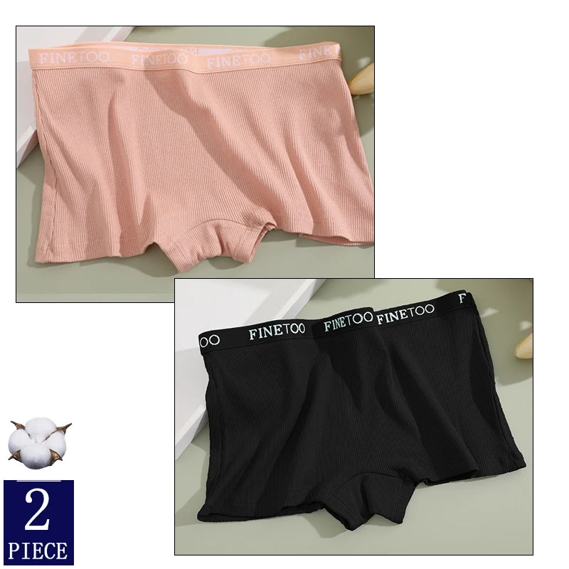 FINETOO 2PCS/Set Women Cotton Panties Female Boxer Boyshort Low Waist Letter Logo Sport Underwear Ladies Pants Intimate Lingerie