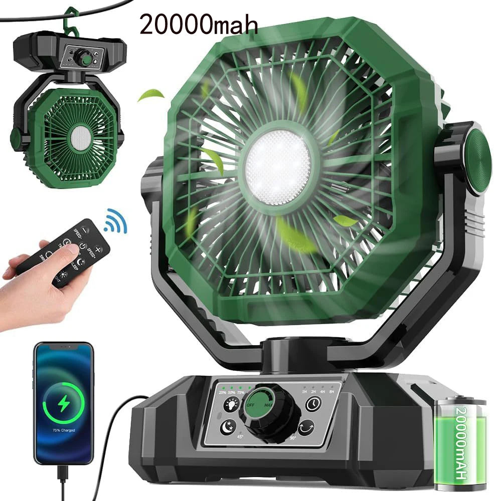 20000mah camping fan, LED fan, solar lighting, portable outdoor camping fan, 16 speed remote control, timed shaking head