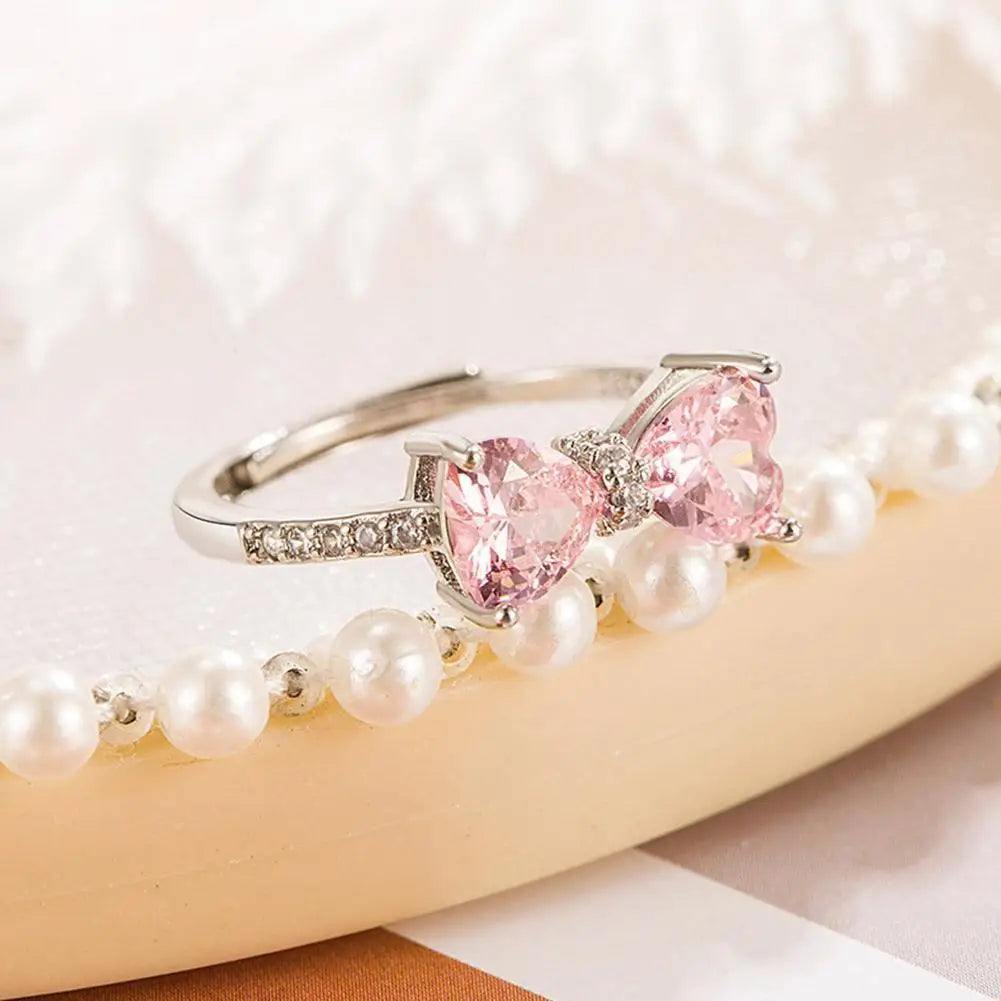 Arrived Romantic Lovely Pink Bowknot Design Female Exquisite Jewelry Bow Tie Zircon For Party And Dating P9Z7