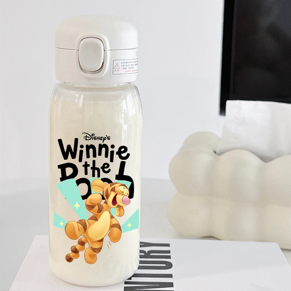 Pooh Bear Mickey Mouse 600ml Cartoon Water Bottle Portable Cute Straw Cup Kids Leak-proof Drinking Jug Outdoor Camping Travel