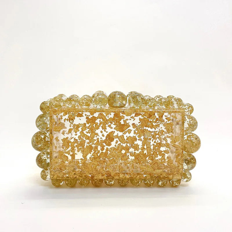 Acrylic Box Evening Clutch Purse Bags For Wedding Party Green/Purple Foil Beads Purses And Handbags Designer Bag