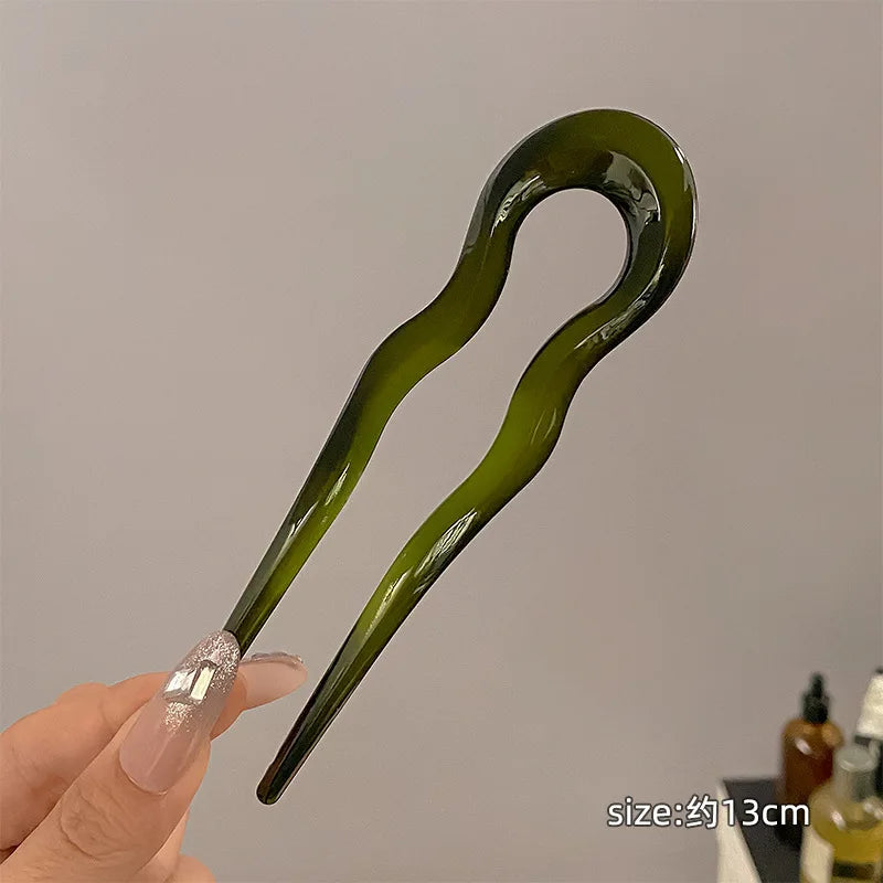 U-Shaped Hair Fork Fashion Tortoiseshell Acetate Hairpin Women Geometric Headwear Hair Sticks Girls New Hair Clips Accessories