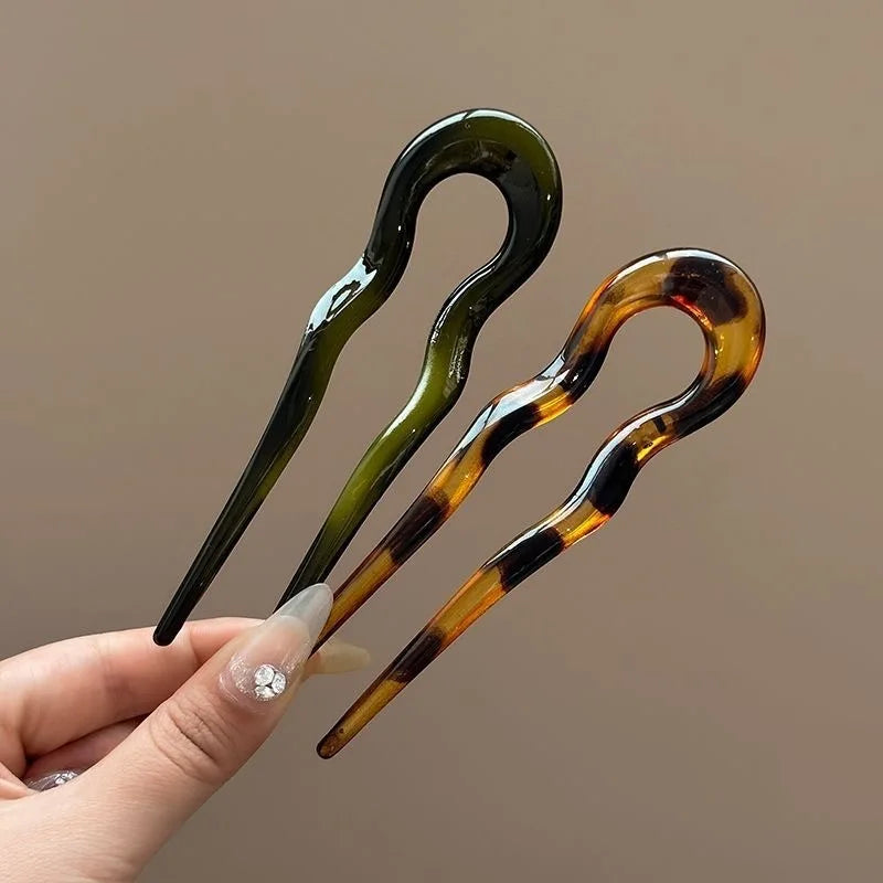 U-Shaped Hair Fork Fashion Tortoiseshell Acetate Hairpin Women Geometric Headwear Hair Sticks Girls New Hair Clips Accessories