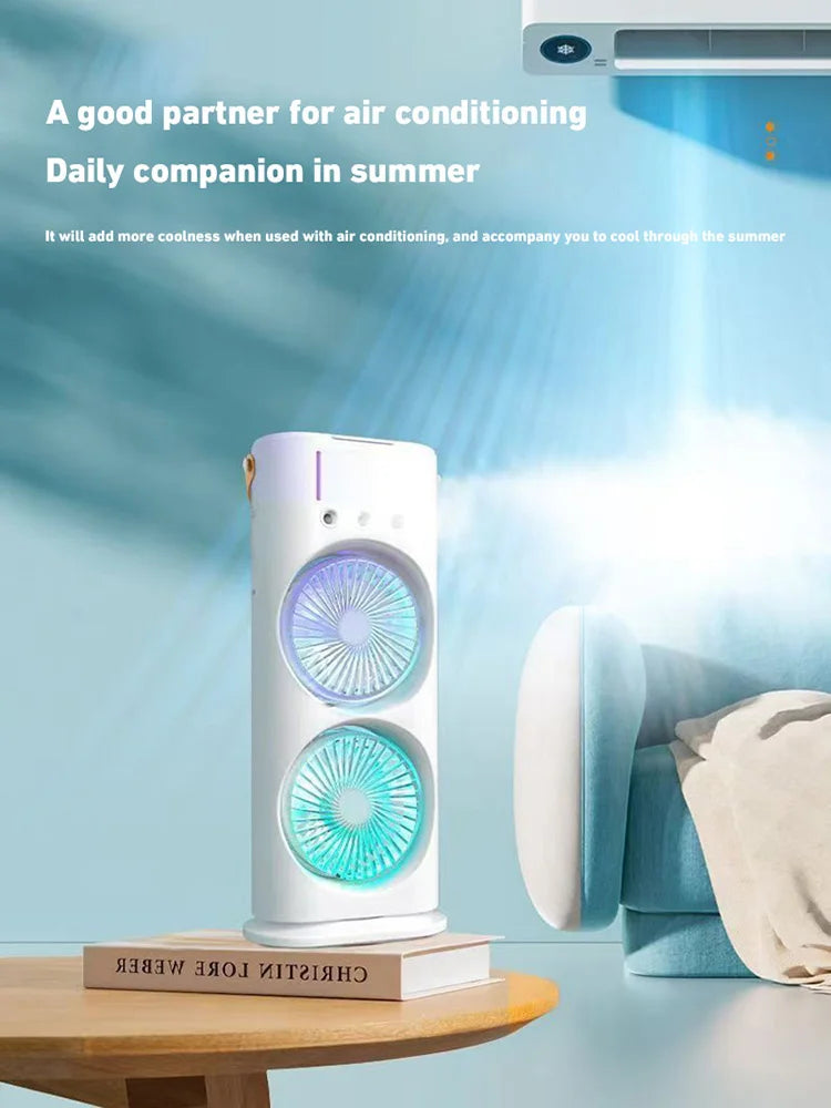 Xiaomi Double-Headed Spray Air Conditioner Fan 3 Speeds Rechargeable USB Desk Air Cooler Night Light with Remote for Office Home