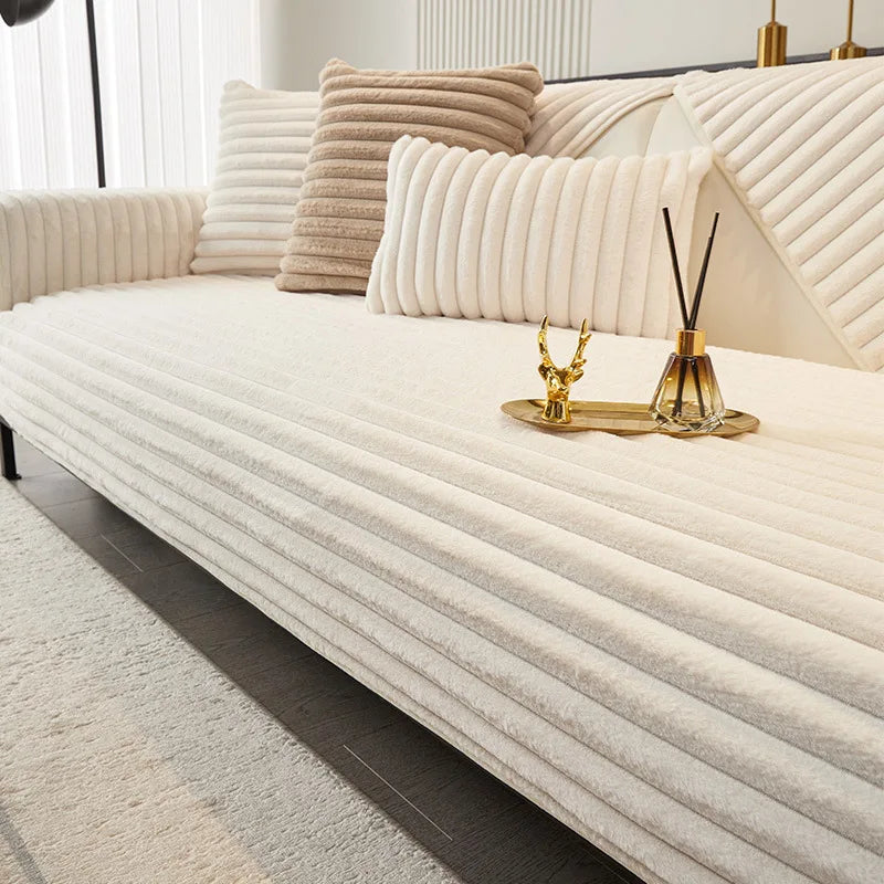 Winter thickened faux rabbit fur sofa cushion, warm seat pad, sofa slipcover for winter