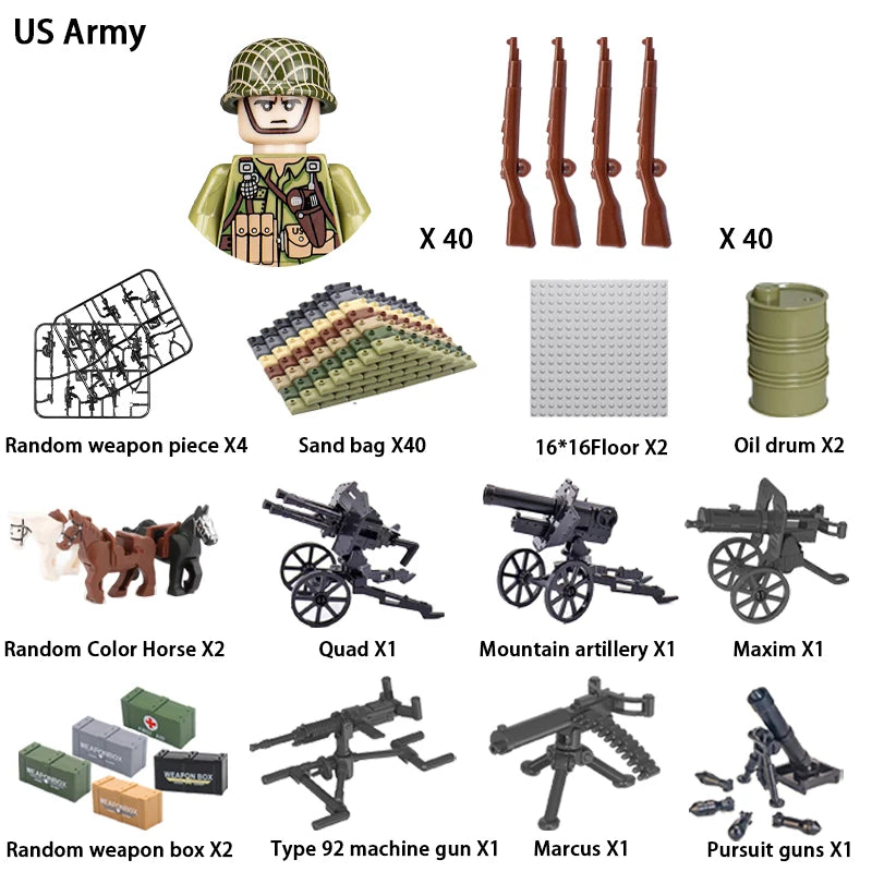 40pcs/batch WWII military characters WWII soldiers National army building blocks weapons Assembling bricks Children's toys
