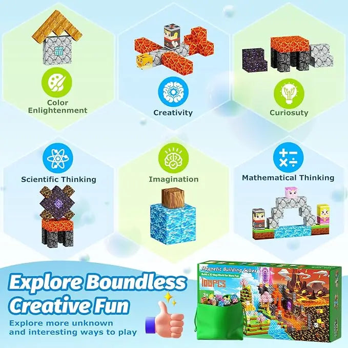 Magnetic Building Blocks Magnet Cube Mine World Set Toy STEM Sensory Montessori Stacking Cubes Construction Set Toy Holiday Gift