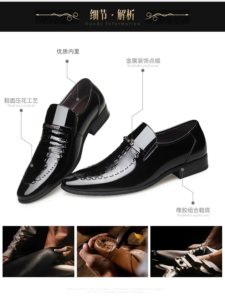 New 2024 Men Leather Shoes Business Classic Office Shoes for Men Crocodile Pattern Men Dress Shoes Breathable Brand Casual