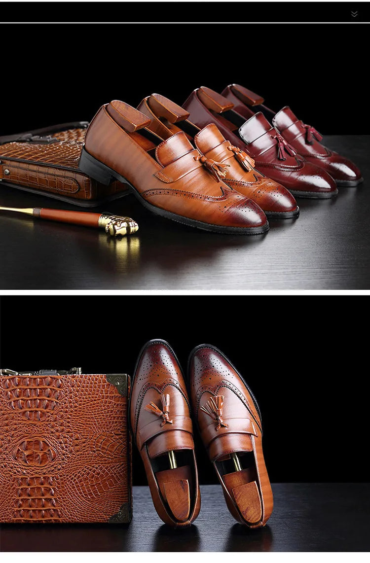 Luxury Men Leather Loafers designer Tassels Brogue Shoes Male Wedding Shoes Fashion High Quality Men Casual Shoes Big Size 37-48