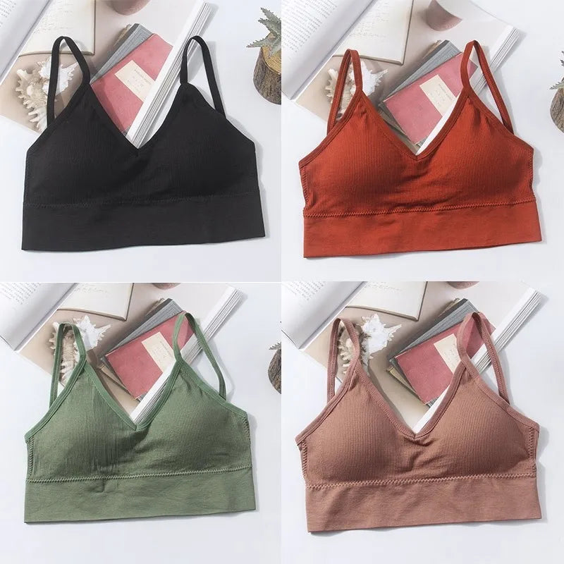 Kit 4 Women Seamless Bra Set, Sexy Beautiful Back Cotton Bra Comfortable Breathable Padded Bra Underwear