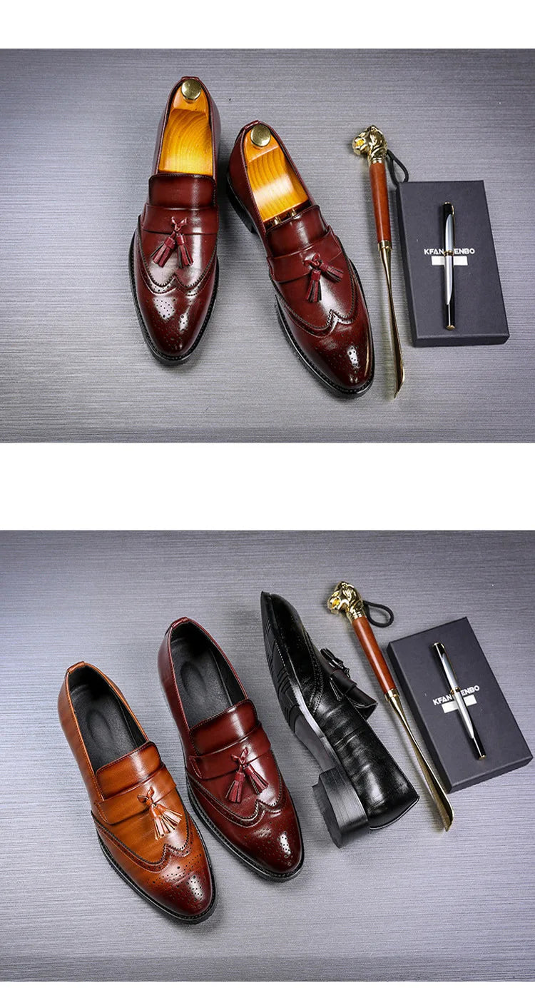 Luxury Men Leather Loafers designer Tassels Brogue Shoes Male Wedding Shoes Fashion High Quality Men Casual Shoes Big Size 37-48