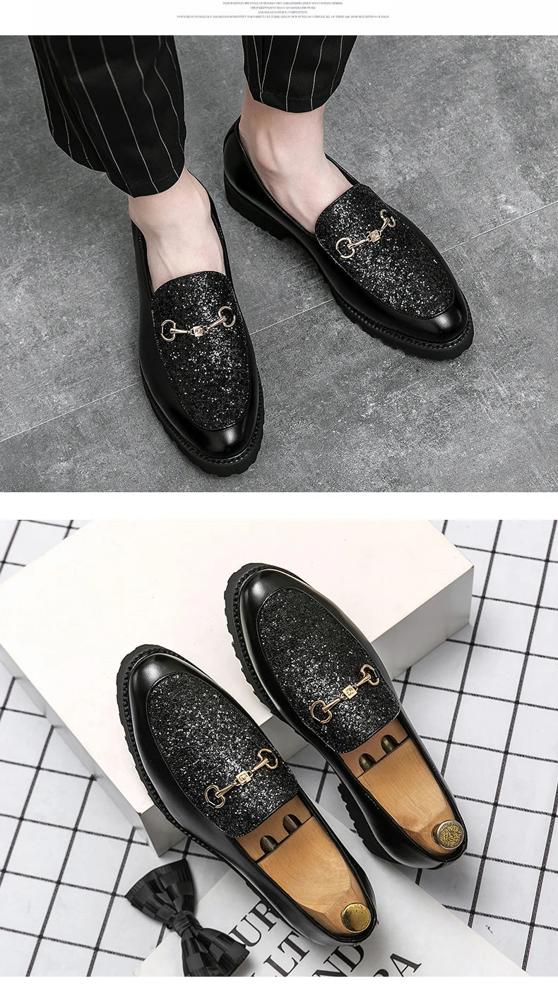 Shiny Leather Shoes for Men Platform Dress Shoes Luxury Slip on Men Loafers Party Designer Wedding Footwear Zapatos Para Hombres