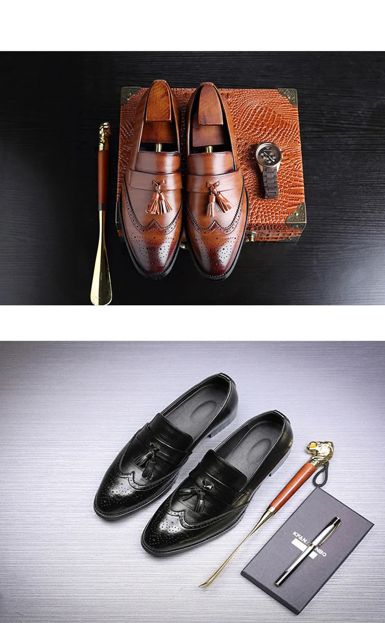 Luxury Men Leather Loafers designer Tassels Brogue Shoes Male Wedding Shoes Fashion High Quality Men Casual Shoes Big Size 37-48