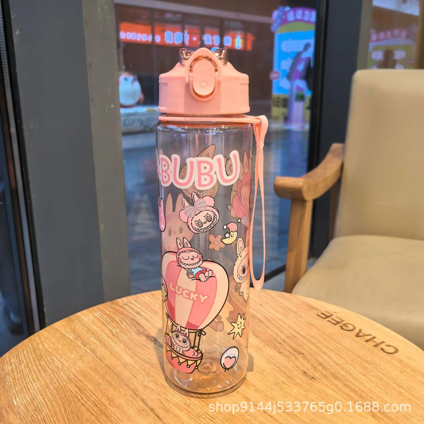 Travel Portable 800Ml Cartoon Labubu Water Bottle with Straw - High-Capacity and Great Kids Birthday Gift