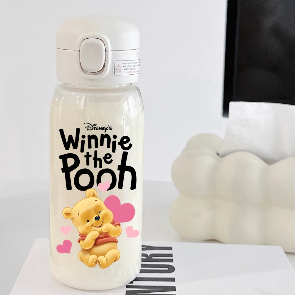 Pooh Bear Mickey Mouse 600ml Cartoon Water Bottle Portable Cute Straw Cup Kids Leak-proof Drinking Jug Outdoor Camping Travel
