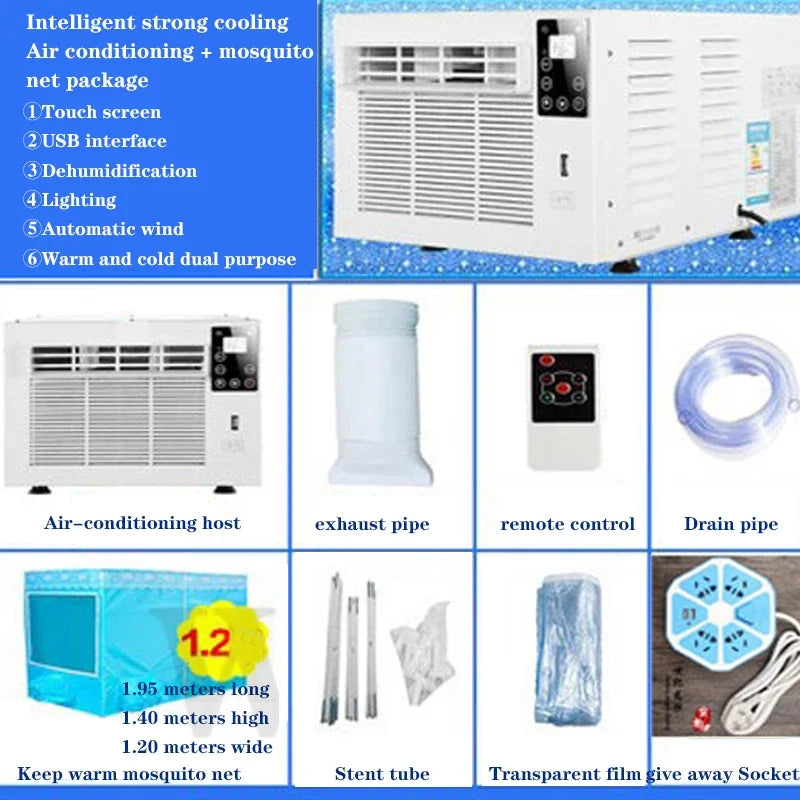 HHR-8 Home Mobile Air Conditioner Desktop Portable Air Conditioner Mosquito Net Fan Refrigeration Net Air Conditioning 110/220V
