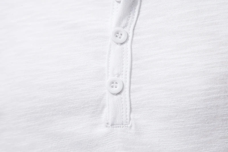 Henley Collar Summer Men's Casual Solid Color Short Sleeve T Shirt For Men Fashion Button Polo Male High Quality Top Tees Shirts
