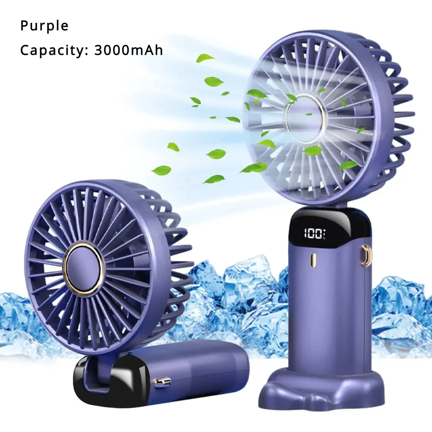 5000mAh Handheld Mini Fan Wireless USB Rechargeable Portable Digital Display Phone Holder Fan 5 Speed Foldable Neck Hanging Fans