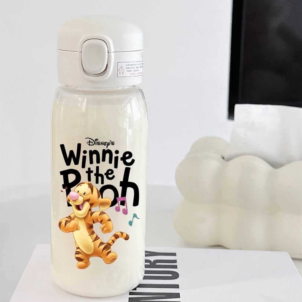 Pooh Bear Mickey Mouse 600ml Cartoon Water Bottle Portable Cute Straw Cup Kids Leak-proof Drinking Jug Outdoor Camping Travel