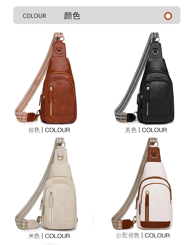 Retro Style Women's Fashion Chest Bag Multilayer Large Capacity Female Shoulder Bags Soft PU Leather Ladies Tote Purse Handbags