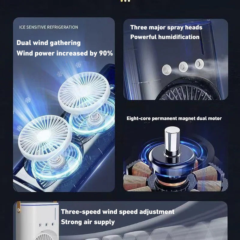 Xiaomi Double-Headed Spray Air Conditioner Fan 3 Speeds Rechargeable USB Desk Air Cooler Night Light with Remote for Office Home