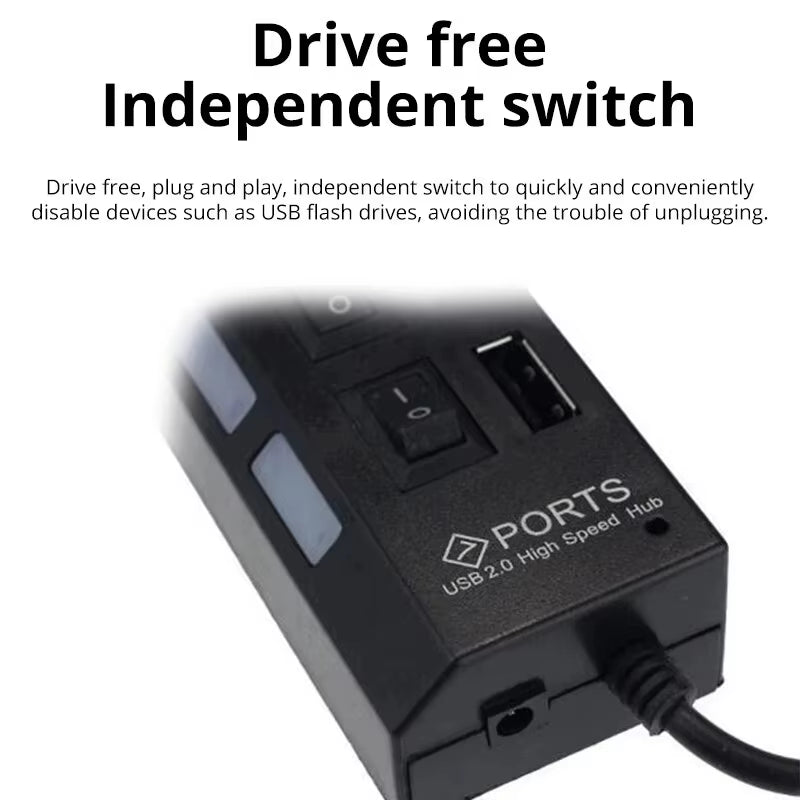 Switch Extension Hub 7-Port USB2.0 Hub Computer USB Extension Hub One Drag Seven USB2.0 Splitter PC Laptop Desktop