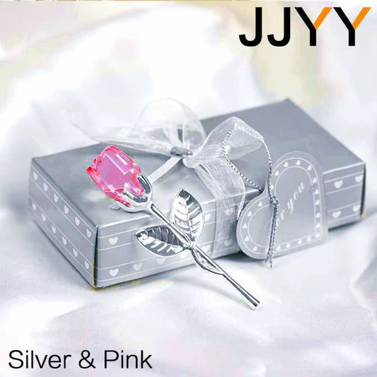 Valentines Day Gift Crystal Glass Rose Flower Figurines Craft Favors Lovers Gift Souvenir Wedding Decoration Ornaments Gift Box